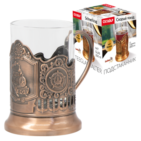 Teeglashalter in Bronze Schnellzug mit Teeglas 200 ml