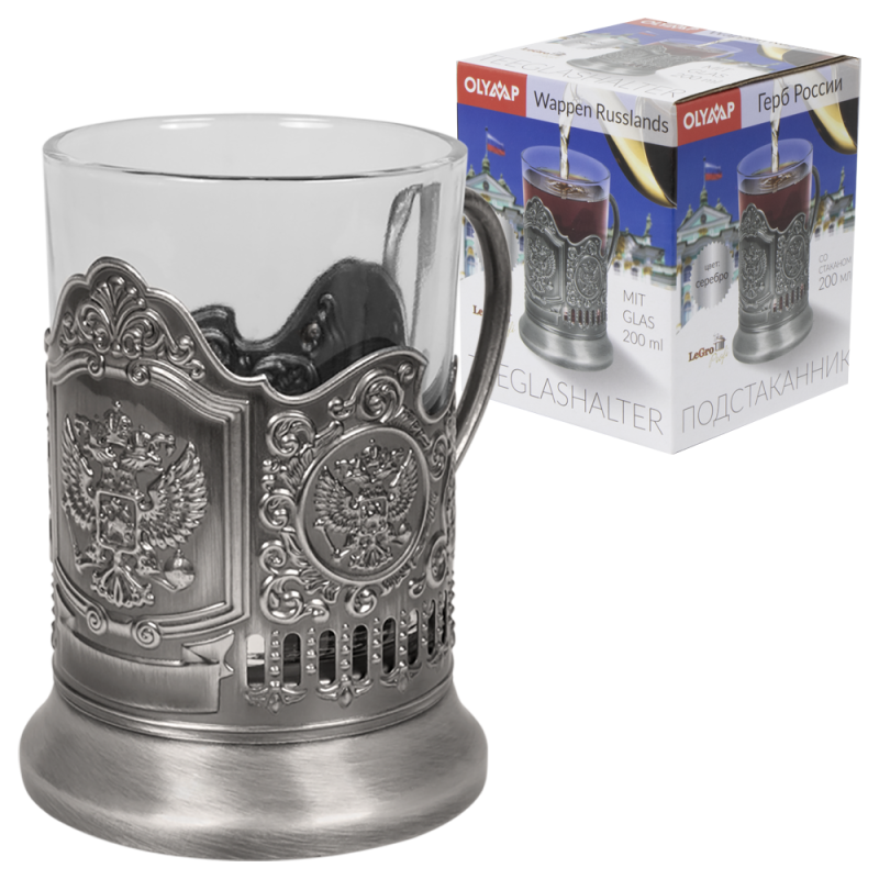 Teeglashalter Russlands Wappen mit Teeglas 200 ml