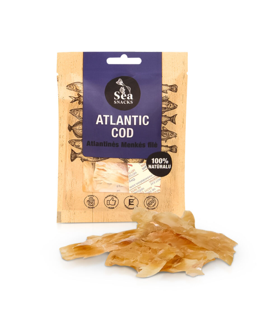 Cod fillet in strips, dried and salted, 30g