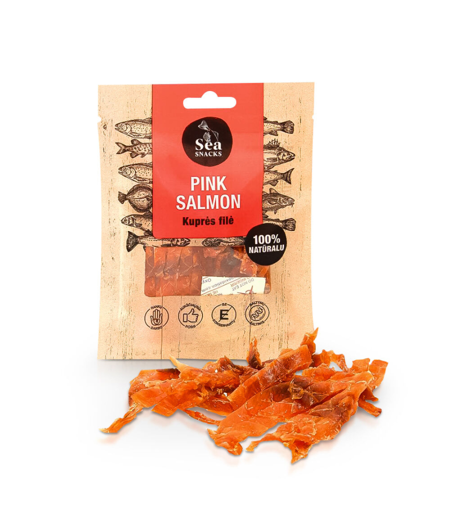 Pink Salmon strips, dried and salted 30g