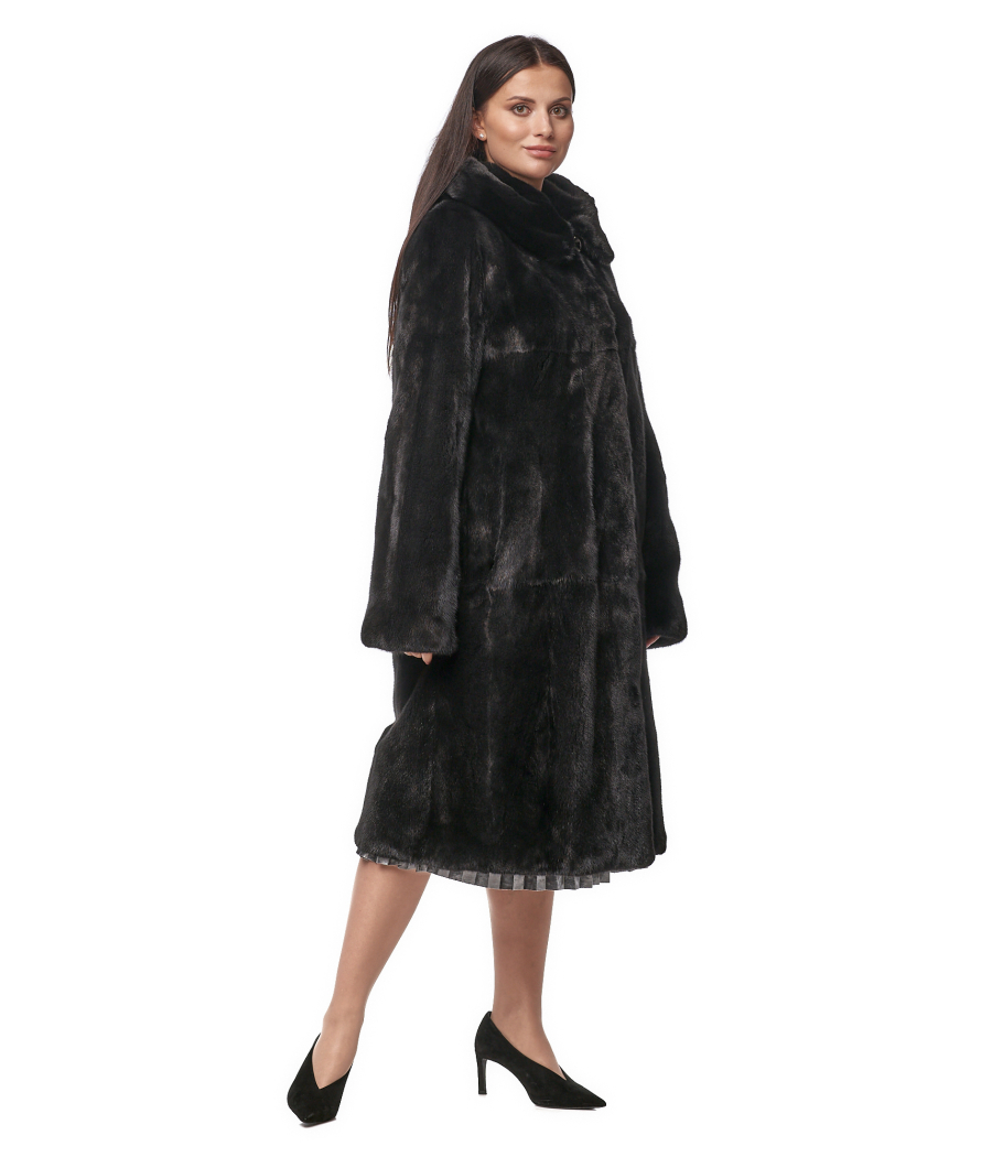 Double-sided mink coat with hood