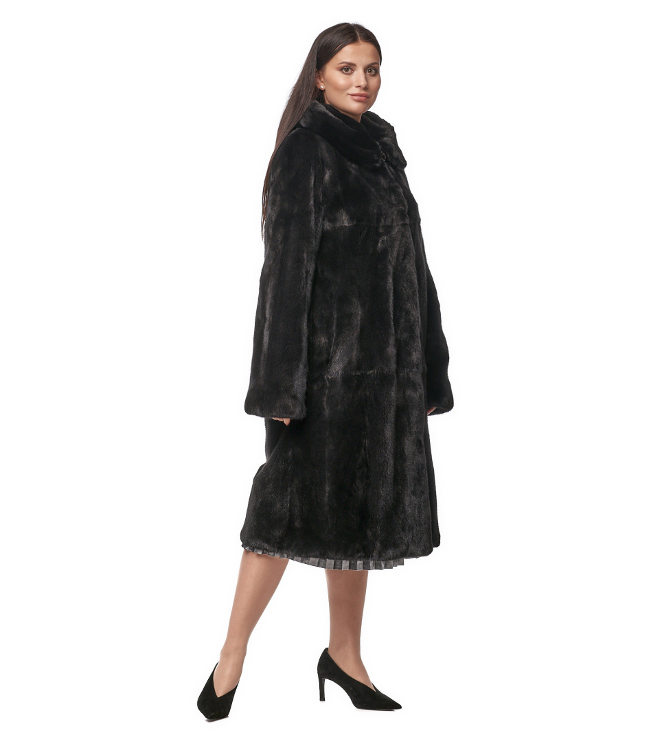 Double-sided mink coat with hood