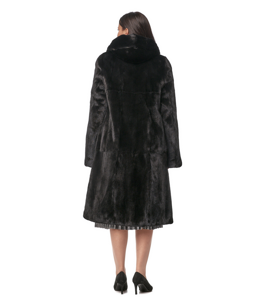 Double-sided mink coat with hood