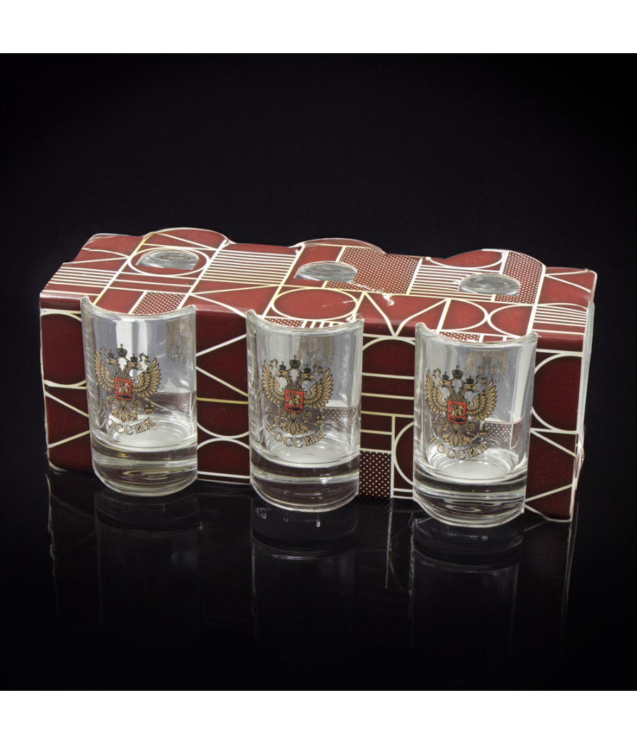 Mini glasses set for vodka with coat of arms of Russia