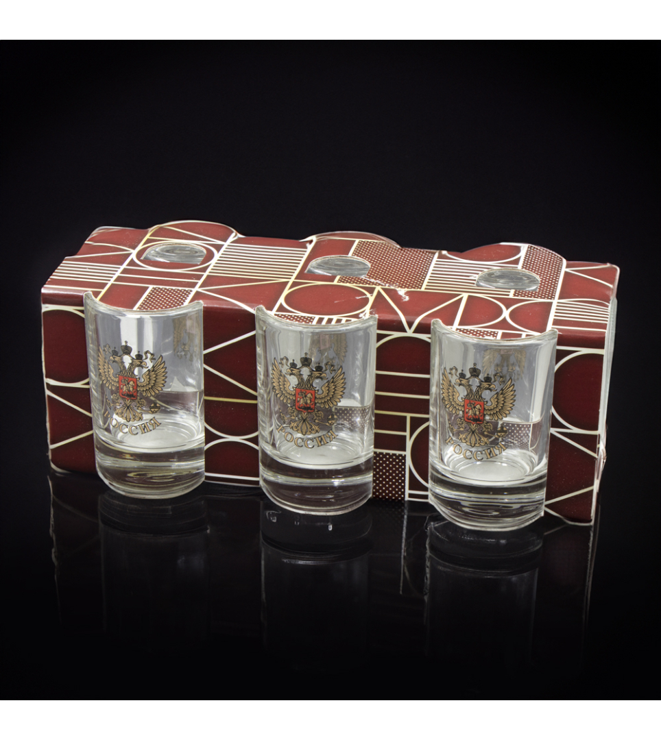 Mini glasses set for vodka with coat of arms of Russia