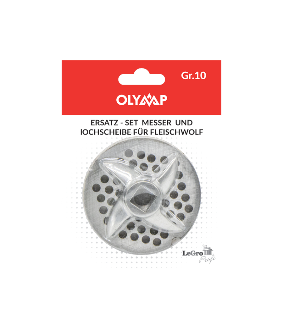 Replacement set, knife and perforated disc for meat grinder size 10, 4.5 mm perforation