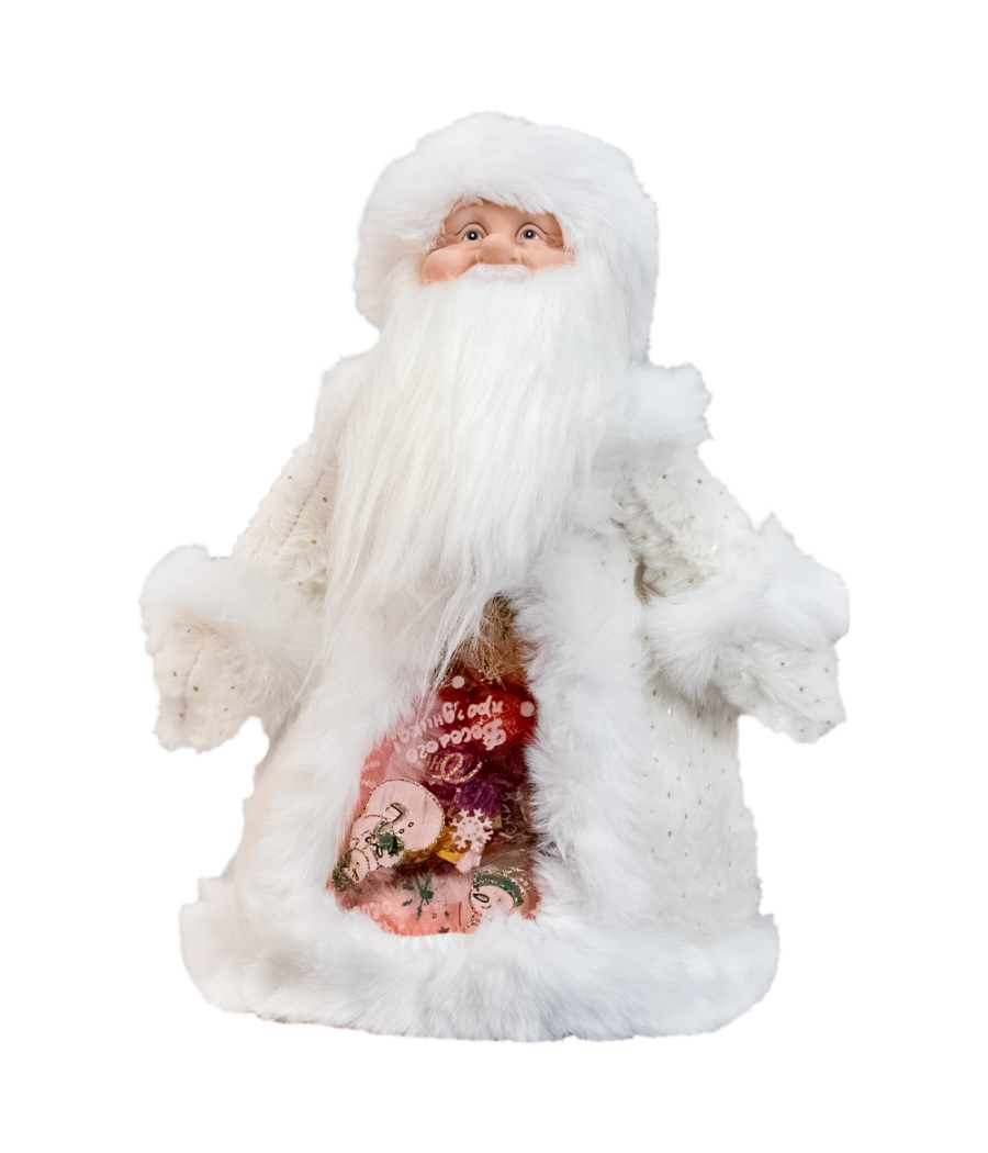 Babbo Natale in bianco con scomparto per dolci e regali 35 cm