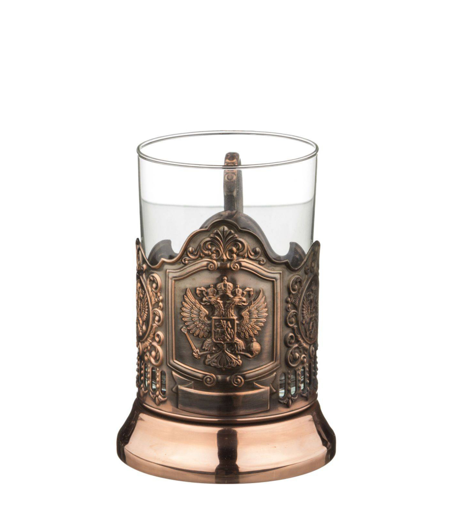 Verre avec porte-gobelet Armoiries de la Russie en cuivre 225 ml