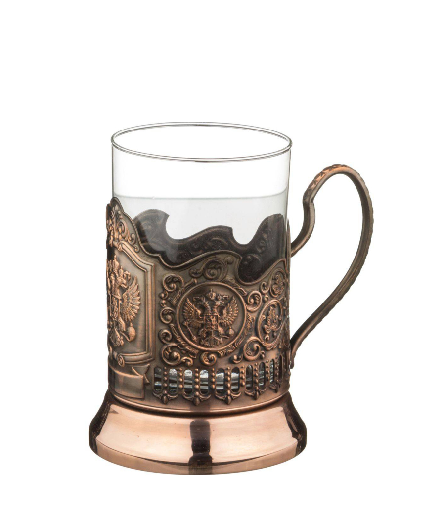 Verre avec porte-gobelet Armoiries de la Russie en cuivre 225 ml