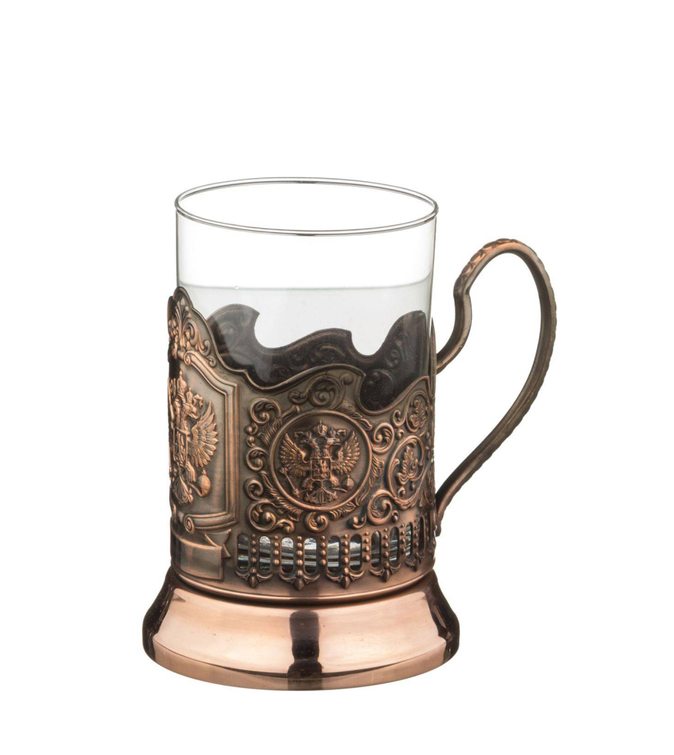 Verre avec porte-gobelet Armoiries de la Russie en cuivre 225 ml